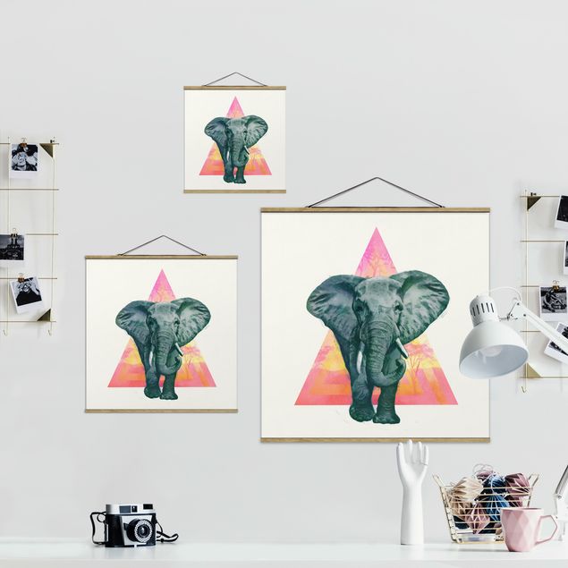 Fabric print with poster hangers - Illustration Elephant Front Triangle Painting