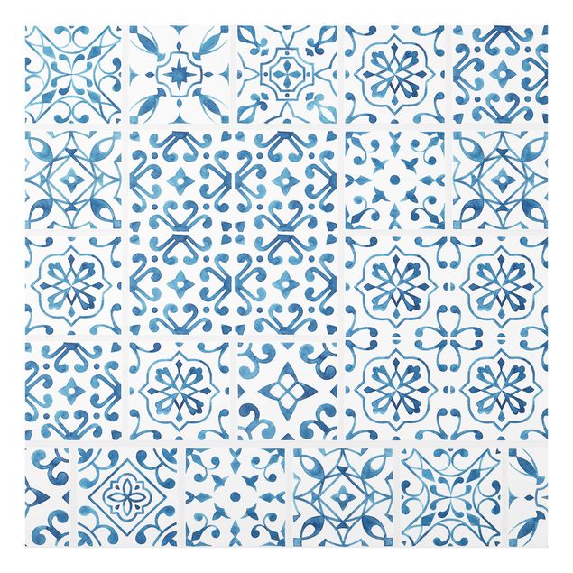 Glass Splashback - Tile pattern Blue White - Square 1:1