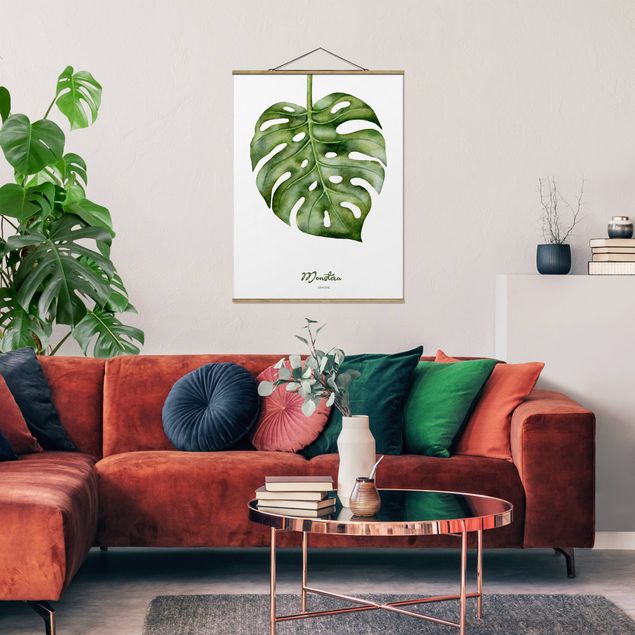 Fabric print with poster hangers - Watercolour Botany Monstera