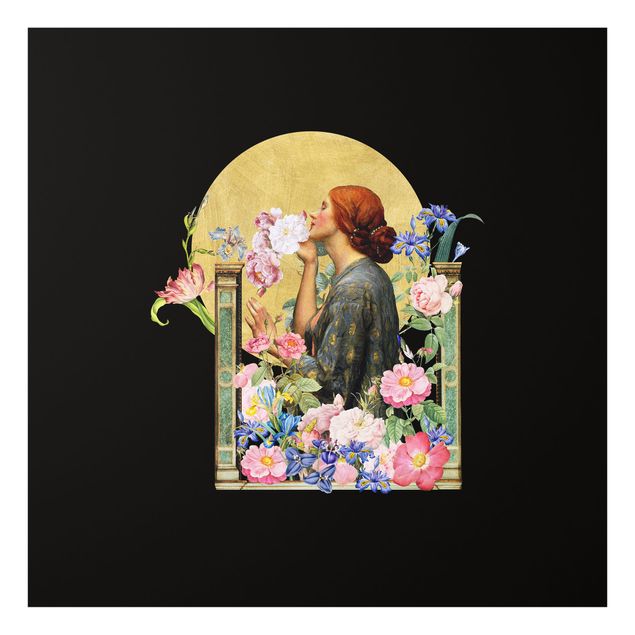 Splashback - Golden Circle Behind Lady With Flowers - Square 1:1