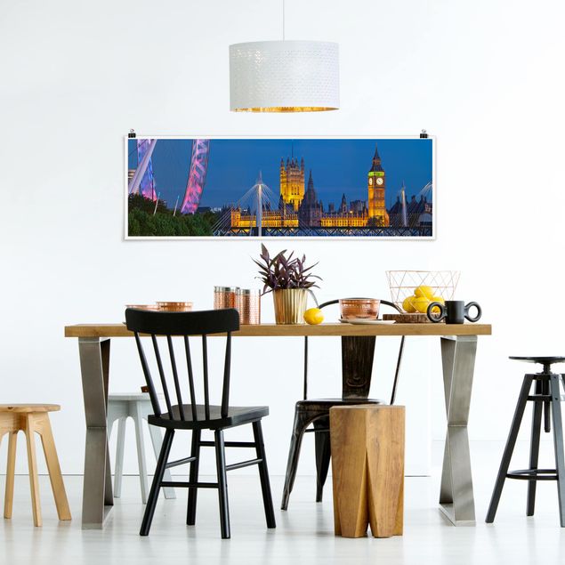 Panoramic poster architecture & skyline - Big Ben And Westminster Palace In London At Night