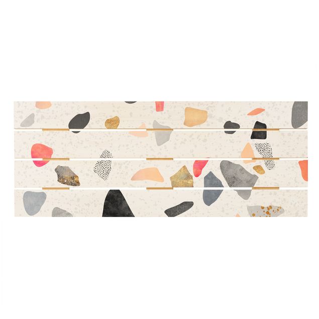 Print on wood - White Terrazzo With Gold Stones