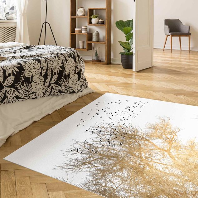 contemporary rugs Flock Of Birds In Front Of Golden Tree