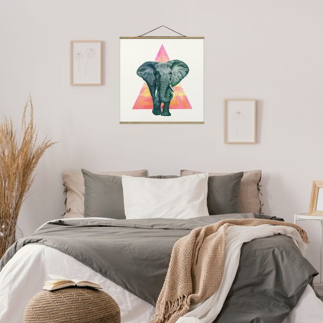 Fabric print with poster hangers - Illustration Elephant Front Triangle Painting
