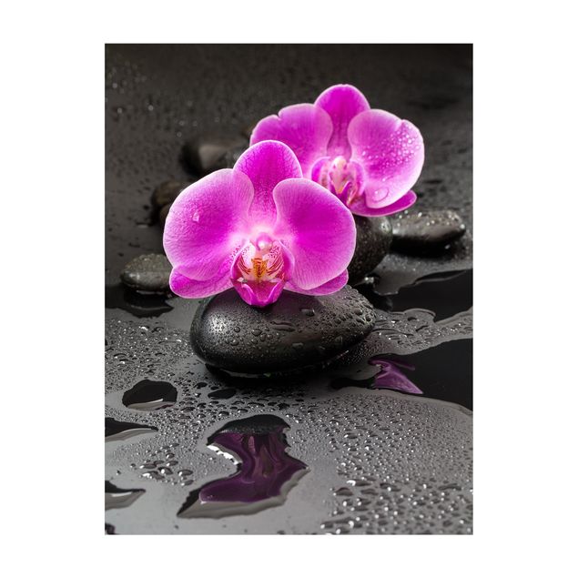 floral area rugs Pink Orchid Flower On Stones With Drops