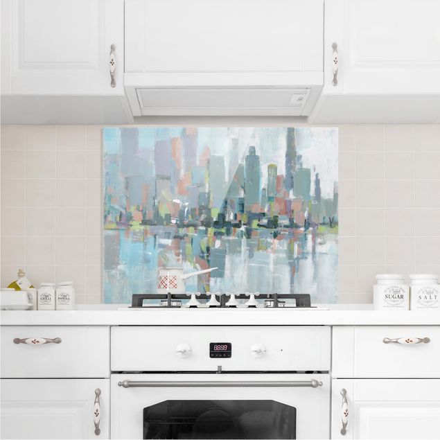 Glass splashback kitchen abstract Metro City I