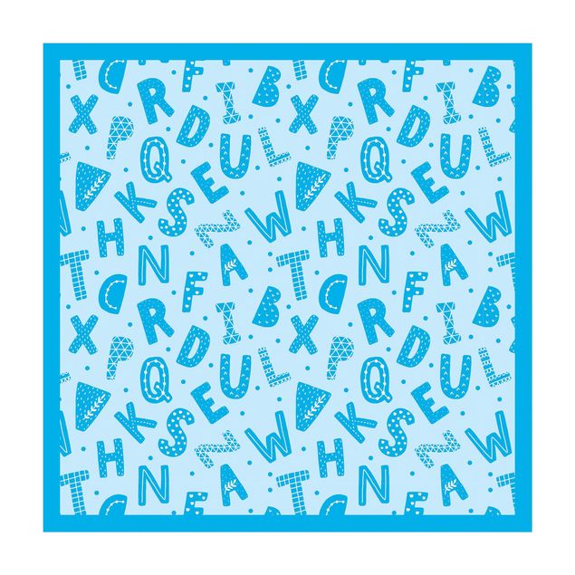 large area rugs Alphabet With Hearts And Dots In Blue With Frame