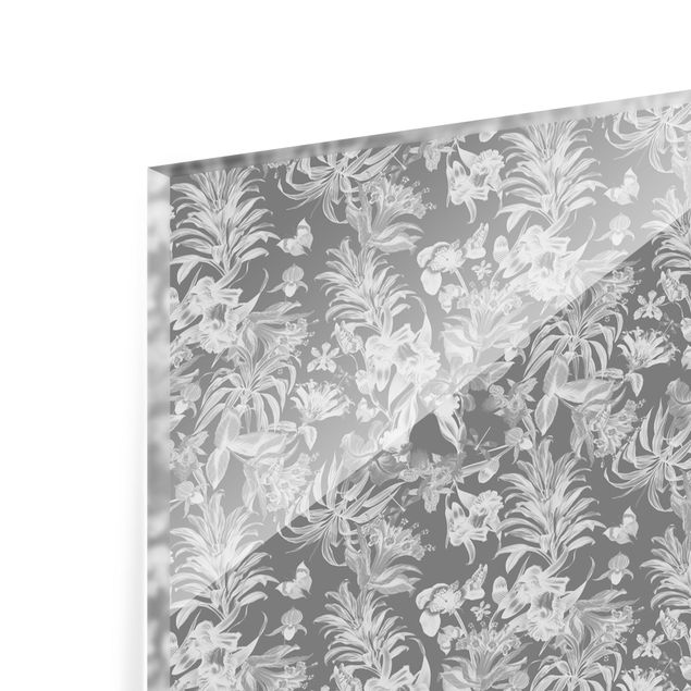Splashback - Tropical Flowers In Front Of Gray - Landscape format 2:1