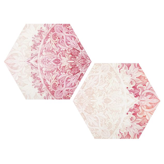 Forex hexagon - Mandala Watercolour Ornament Set Beige Pink