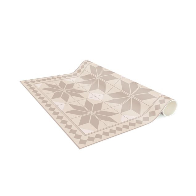 Tile rug Geometrical Tiles Star Flower Sand With Narrow Border