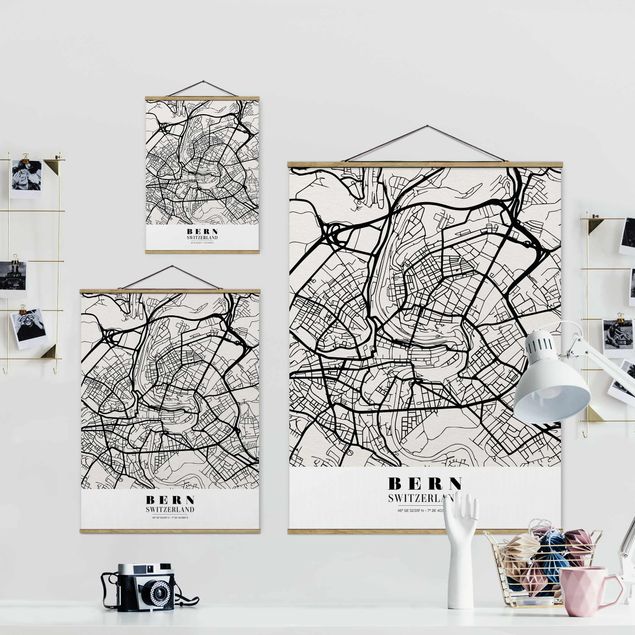 Fabric print with poster hangers - Bern City Map - Classical