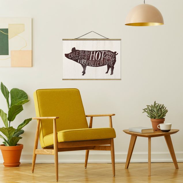 Fabric print with poster hangers - Farm BBQ - Pig