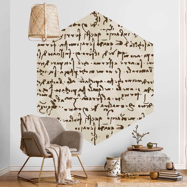 Self-adhesive hexagonal pattern wallpaper - Da Vinci Manuscript