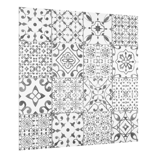 Glass splashback kitchen Pattern Tiles Gray White