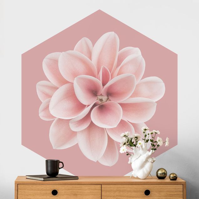 Hexagonal wallpapers Dahlia On Blush Pink
