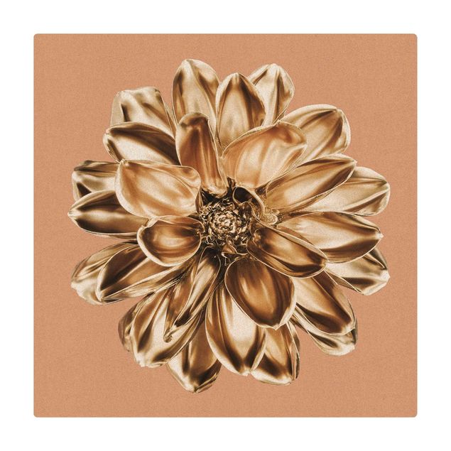 Cork mat - Dahlia Flower Gold Metallic - Square 1:1