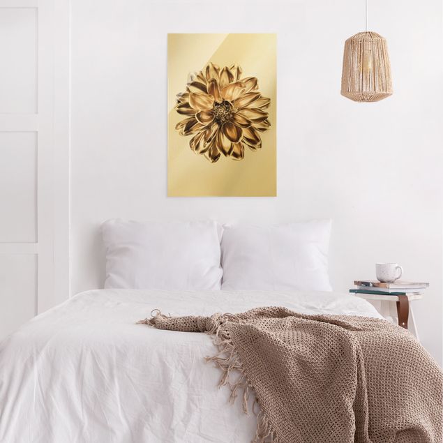 Glass print - Dahlia Flower Gold Metallic