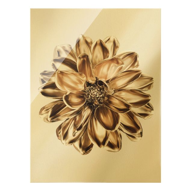 Glass print - Dahlia Flower Gold Metallic - Portrait format
