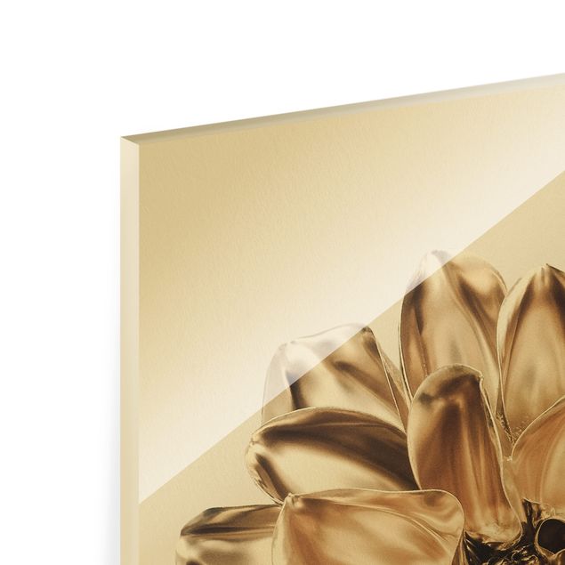 Glass print - Dahlia Flower Gold Metallic - Portrait format