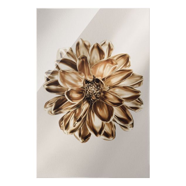 Glass print - Dahlia Flower Gold Metallic