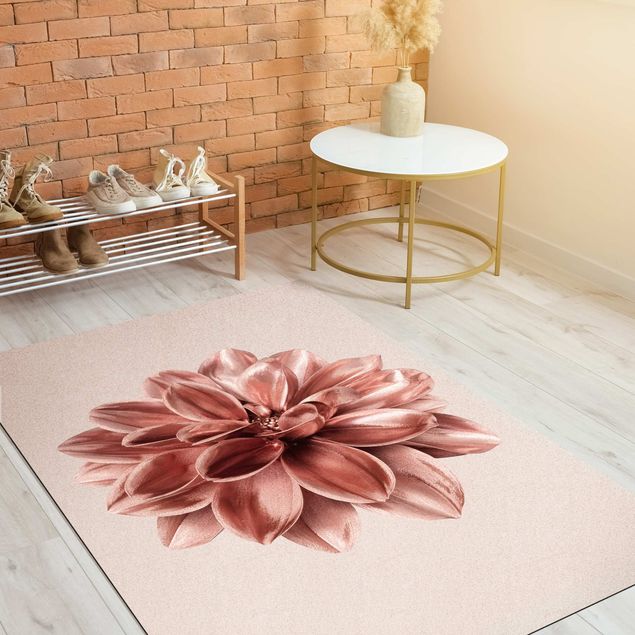 floral area rugs Dahlia Flower Rosegold Metallic