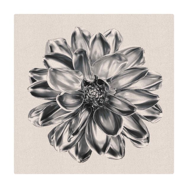 Cork mat - Dahlia Flower Silver Metallic - Square 1:1