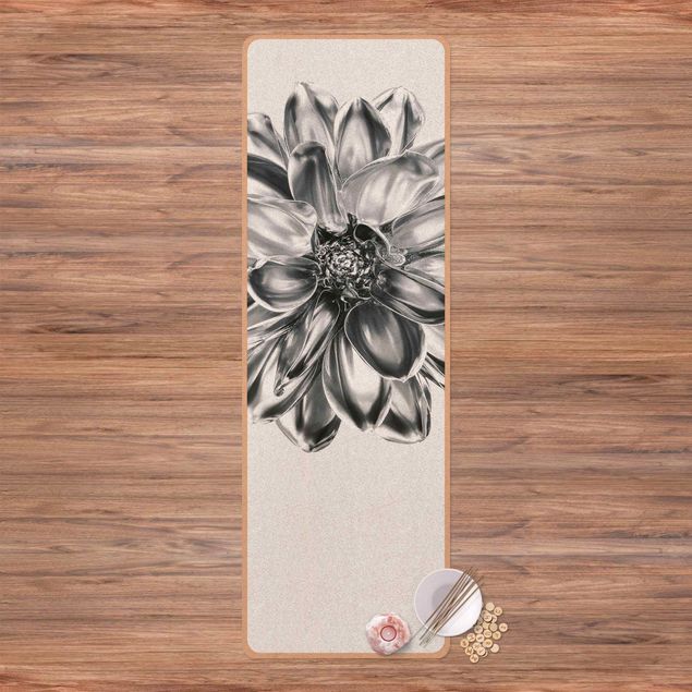 Yoga mat - Dahlia Flower Silver Metallic