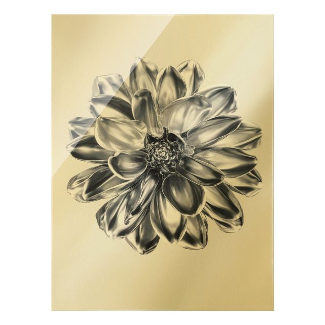 Glass print - Dahlia Flower Silver Metallic - Portrait format