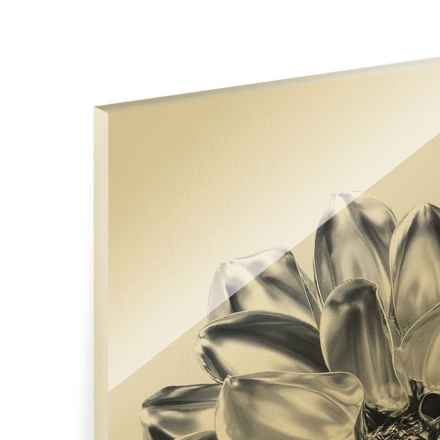 Glass print - Dahlia Flower Silver Metallic - Portrait format