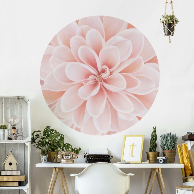 Self-adhesive round wallpaper - Dahlia In Pastel Pink