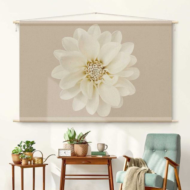 modern tapestry wall hanging Dahlia White Taupe Pastel Centered
