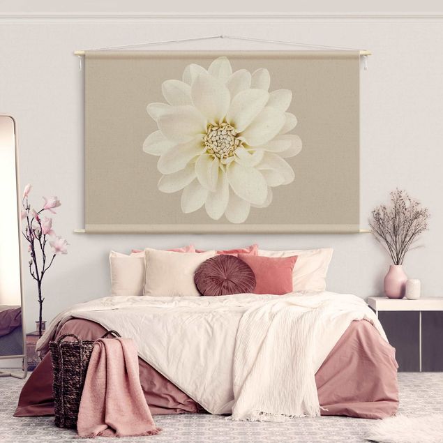 extra large wall tapestry Dahlia White Taupe Pastel Centered