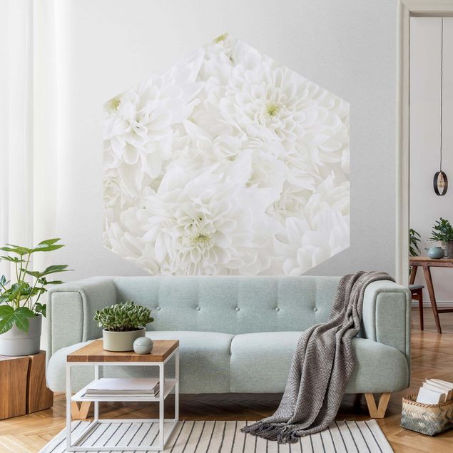 Self-adhesive hexagonal pattern wallpaper - Dahlia Sea Of Flowers White