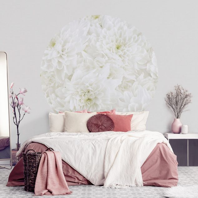 Self-adhesive round wallpaper - Dahlias Sea Of Flowers White