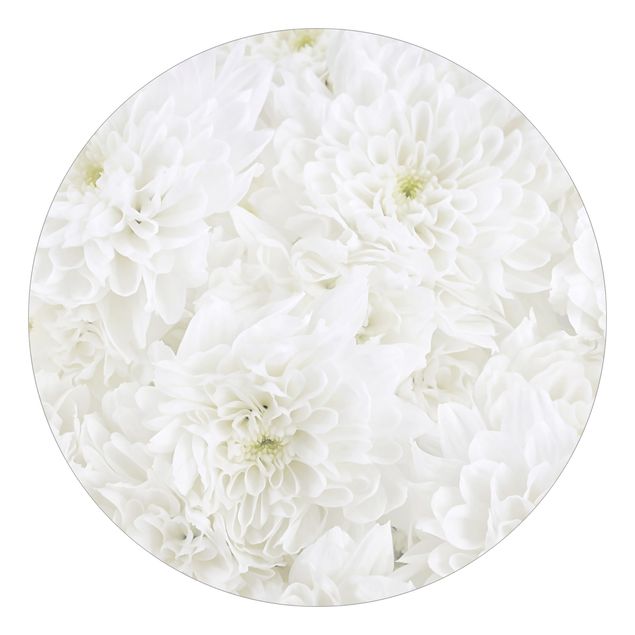 Self-adhesive round wallpaper - Dahlias Sea Of Flowers White