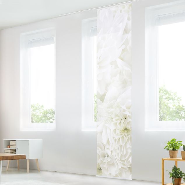 Sliding panel curtains set - Dahlias Sea Of Flowers White