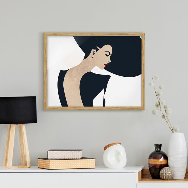 Framed poster - Lady With Hat Dark Blue
