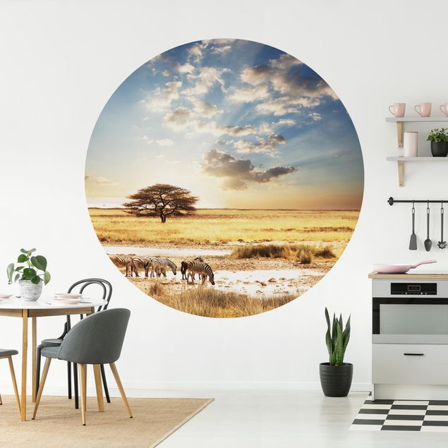 Self-adhesive round wallpaper - Zebras' lives