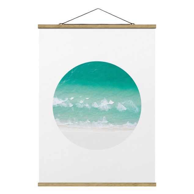 Fabric print with poster hangers - The Ocean In A Circle - Portrait format 3:4