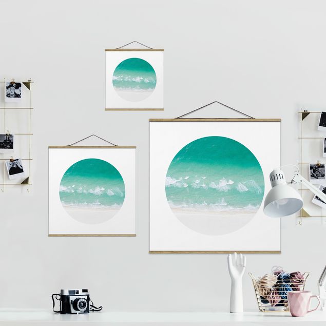 Fabric print with poster hangers - The Ocean In A Circle - Square 1:1