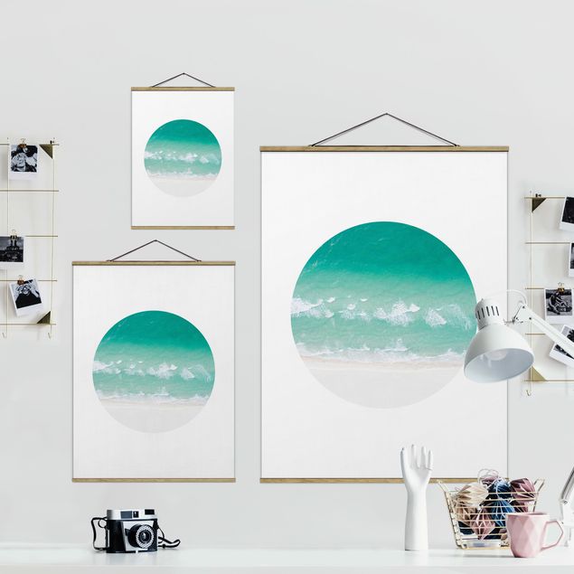 Fabric print with poster hangers - The Ocean In A Circle - Portrait format 3:4