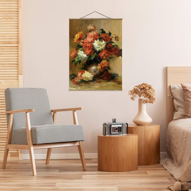 Fabric print with poster hangers - Auguste Renoir - Still Life with Dahlias