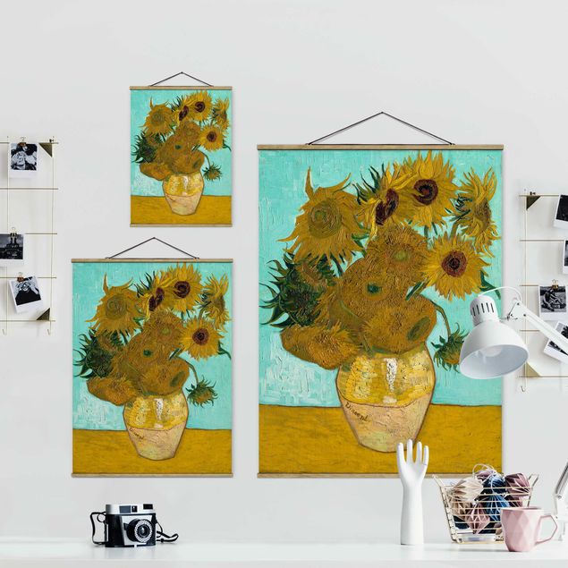 Fabric print with poster hangers - Vincent van Gogh - Sunflowers