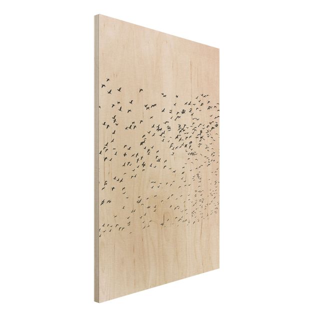 Print on wood - Flock Of Birds In The Sunset