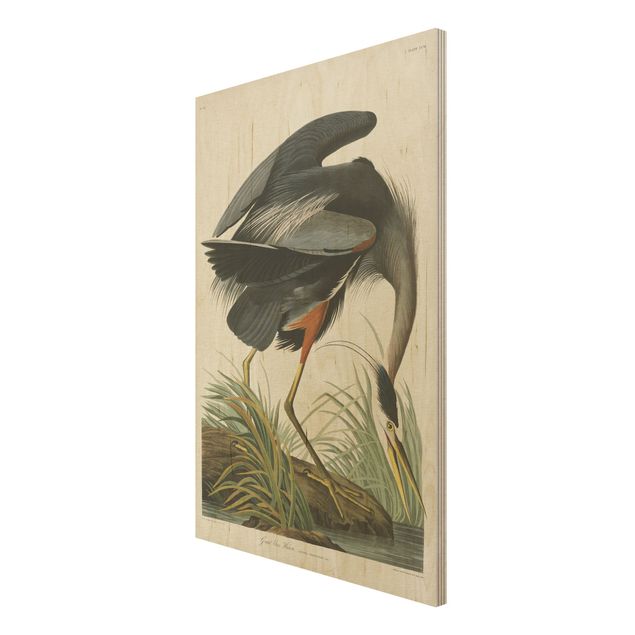 Print on wood - Vintage Board Blue Heron
