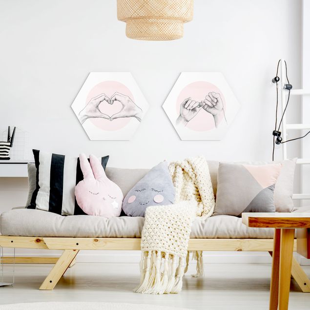 Alu-Dibond hexagon - Drawings On Pink