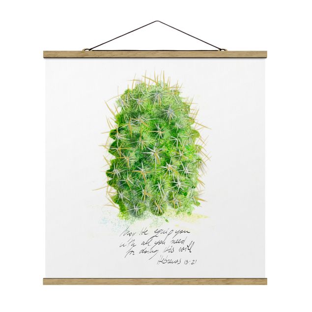 Fabric print with poster hangers - Cactus With Bibel Verse I