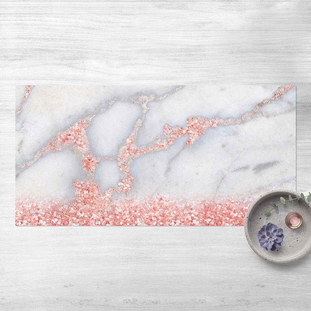 Balcony rugs Marble Look With Pink Confetti