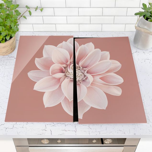 Glass stove top cover - Dahlia Beige Red Pink