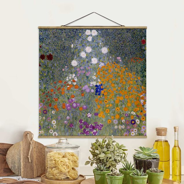Fabric print with poster hangers - Gustav Klimt - Cottage Garden